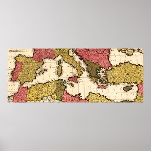 Affiche Carte panoramique de la mer Méditerranée (Devant)