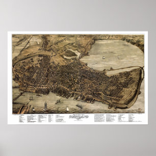 Affiche Carte panoramique de Portland, Maine - 1876
