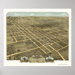 Affiche Carte panoramique de Princeton, IL - 1870