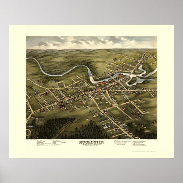 Affiche Carte panoramique de Rochester, NH - 1877 (Devant)