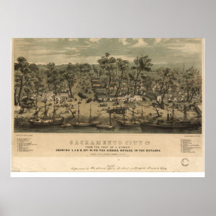 Affiche Carte panoramique de Sacramento California 1850