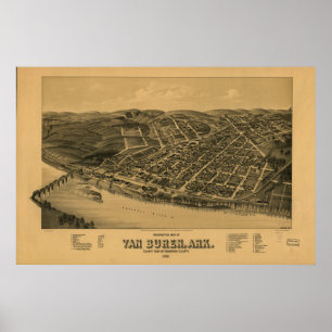 Affiche Carte panoramique de Van Buren Arkansas 1888