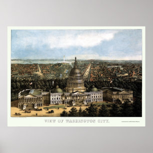 Affiche Carte panoramique de Washington, DC - 1871