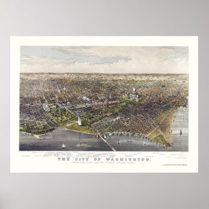 Affiche Carte panoramique de Washington, DC - 1880