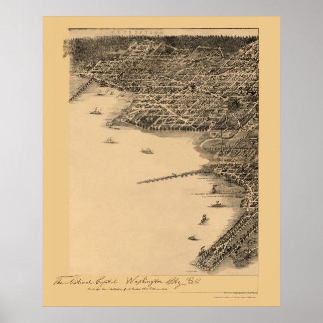 Affiche Carte panoramique de Washington, DC - 1883 (Devant)