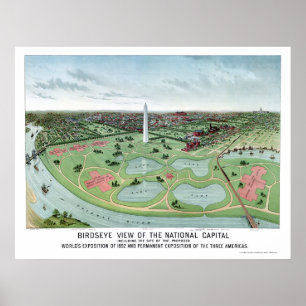 Affiche Carte panoramique de Washington, DC - 1888