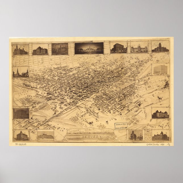Affiche Carte panoramique Denver Colorado 1881 (Devant)