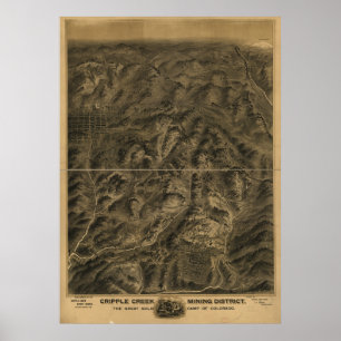 Affiche Carte panoramique du Colorado 1895 de crique