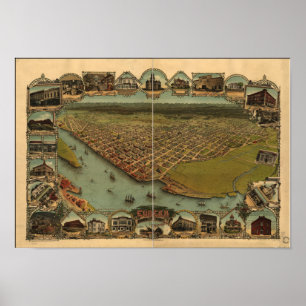 Affiche Carte panoramique Eureka California 1902