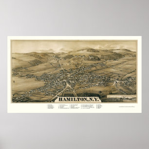 Affiche Carte panoramique Hamilton, New York - 1885