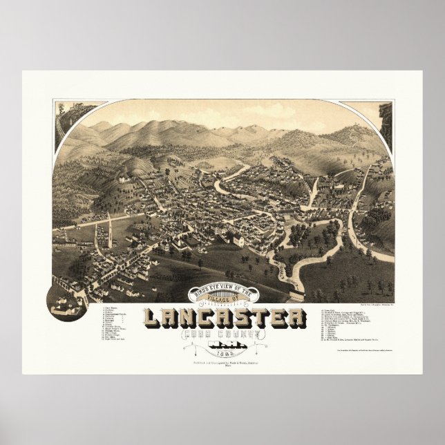 Affiche Carte panoramique Lancaster, NH - 1883 (Devant)