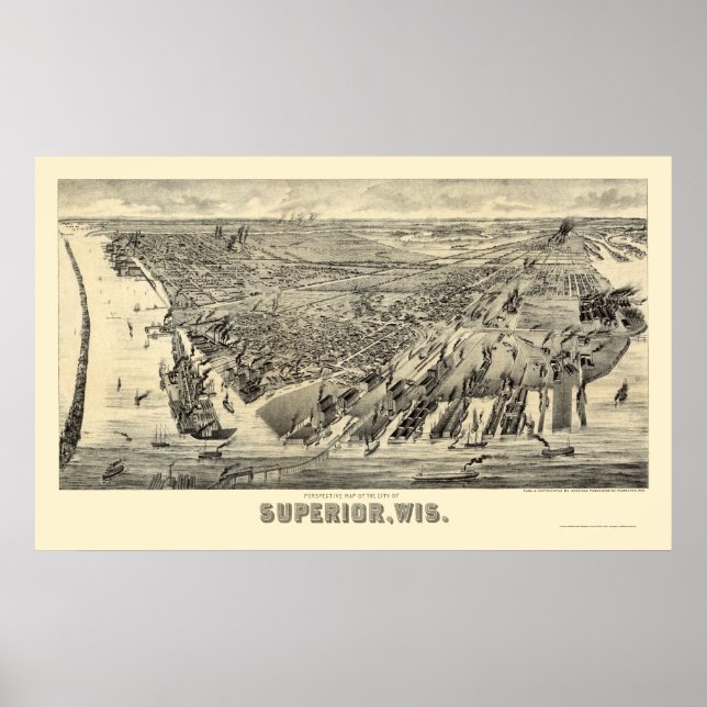 Affiche Carte panoramique Superior, WI - 1890 (Devant)