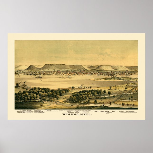 Affiche Carte panoramique Winona, MN - 1867 (Devant)
