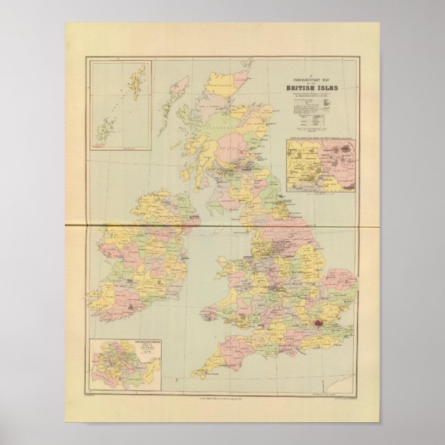 Affiche Carte parlementaire, British Isles (Devant)