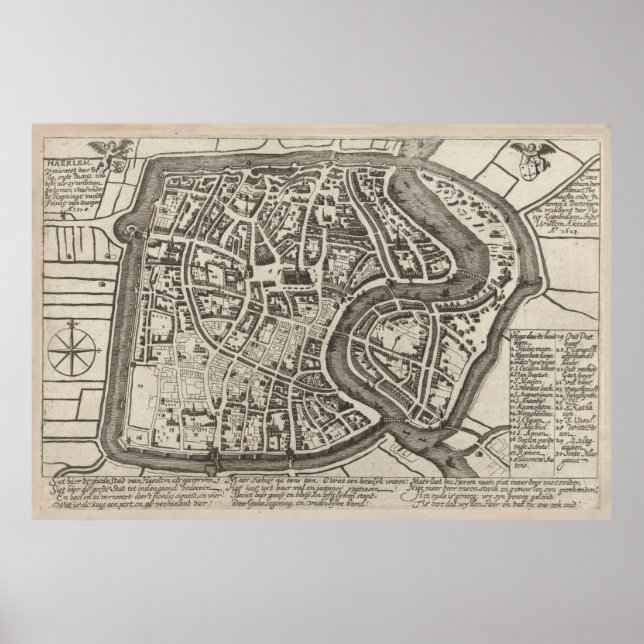 Affiche Carte Pays-Bas de Haarlem vintage (1578) (Devant)