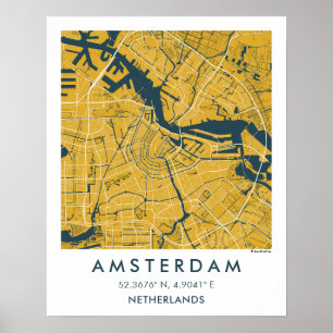 Affiche Carte personnalisée de la ville d'Amsterdam Pays-B