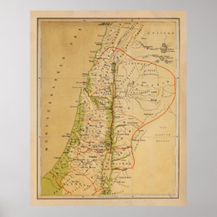 Affiche Carte physique de la vieille Palestine (1881)