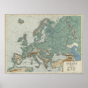Affiche Carte physique de l'Europe