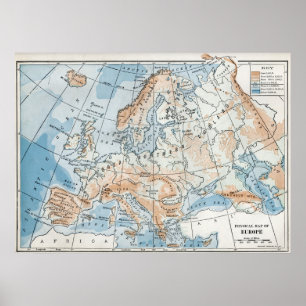 Affiche Carte physique de l'Europe (1916)