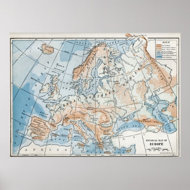 Affiche Carte physique de l'Europe (1916) (Devant)