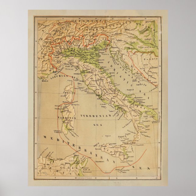 Affiche Carte physique de l'Italie ancienne (1881) (Devant)