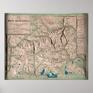 Affiche Carte physique des Montagnes blanches vintages (18