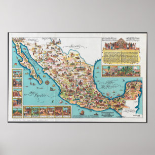 Affiche Carte Picturale du Mexique