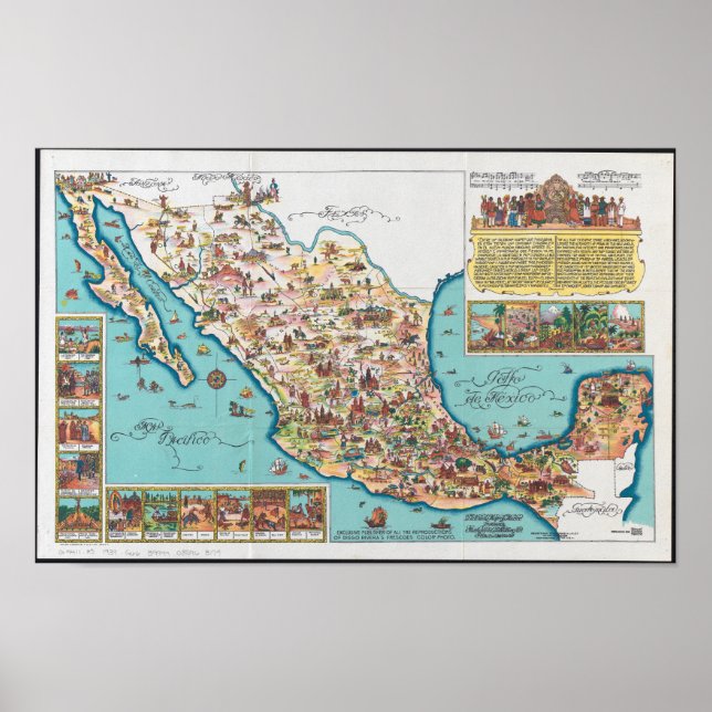 Affiche Carte Picturale du Mexique (Devant)