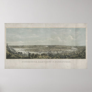 Affiche Carte picturale Vintage de Pittsburgh PA (1871)