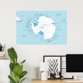 Affiche Carte polaire détaillée de l'Antarctique et des en