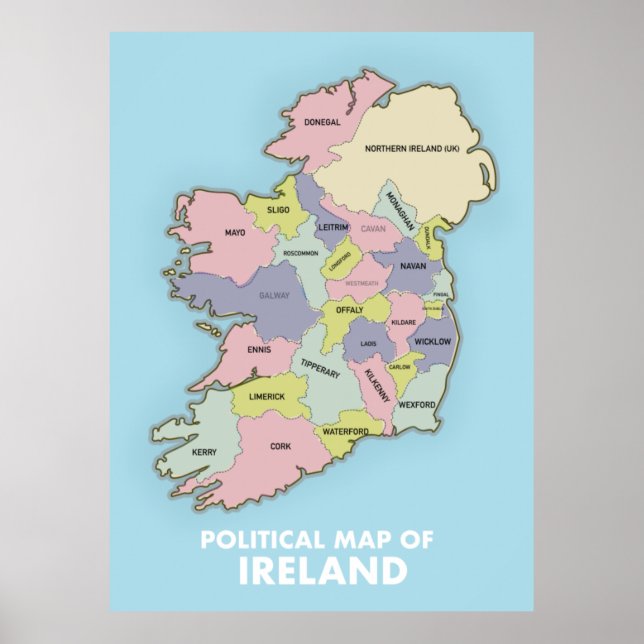 Affiche Carte Politique De L'Irlande. (Devant)