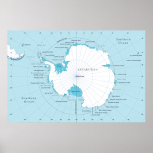 Affiche Carte politique du continent de l'Antarctique.
