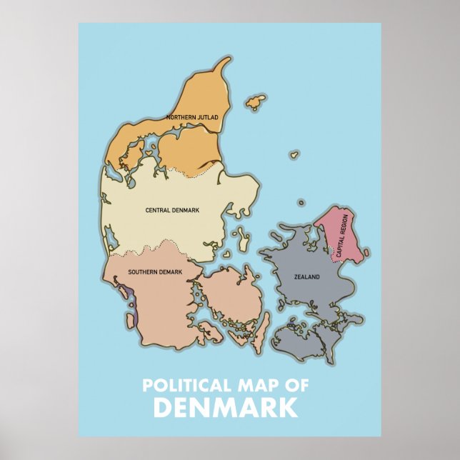 Affiche Carte politique du Danemark (Devant)