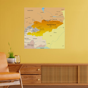 Affiche Carte politique du Kirghizistan et d'Asie centrale