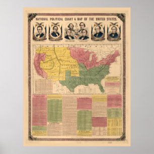 Affiche Carte politique nationale des États-Unis (1860)