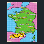 Affiche Carte Pop Art Illustrated France<br><div class="desc">Pop Art Illustrated France Carte européenne dans un style vintage et ancien.</div>