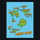Affiche Carte Pop Art Illustrated Scilly Isles<br><div class="desc">Pop Art Illustrated Scilly Isles UK map dans un magnifique style vintage usé.</div>