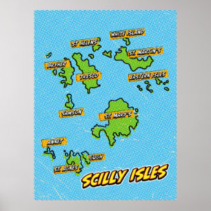 Affiche Carte Pop Art Illustrated Scilly Isles