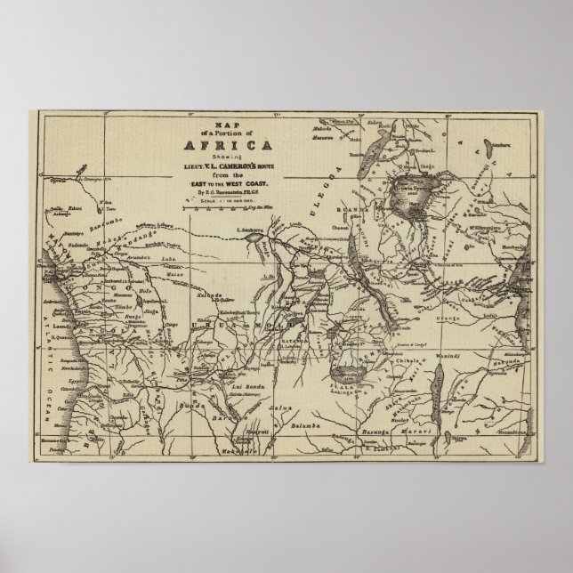 Affiche Carte Portion de l'Afrique | La route de Cameron (Devant)