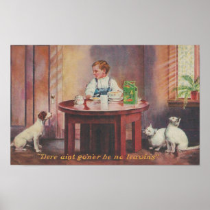 Affiche Carte postale 1907. Pas de restes pour le chien et