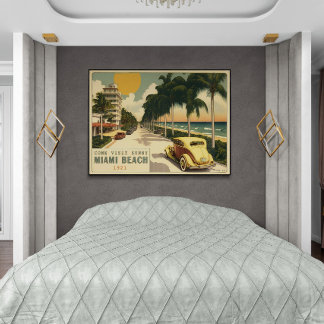 Affiche Carte postale 1920 Retro Miami Beach Ocean Drive