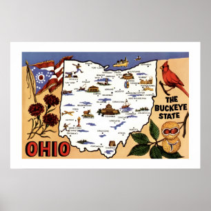 Affiche Carte postale 20x30 Ohio Buckeye State