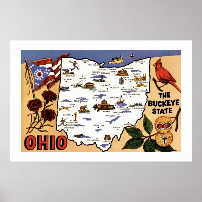 Affiche Carte postale 20x30 Ohio Buckeye State (Devant)