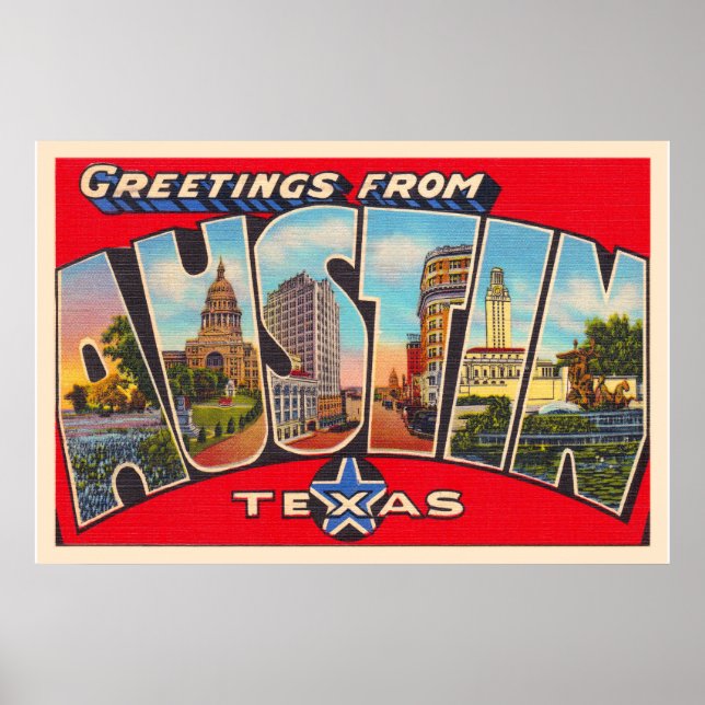 Affiche Carte postale Austin Texas TX Vintage (Devant)