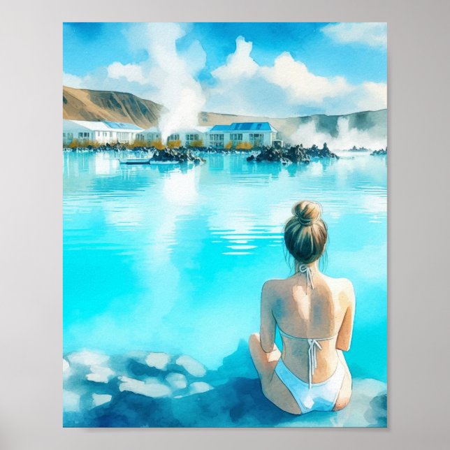 Affiche Carte postale Blue Lagoon Islande Watercolor (Devant)