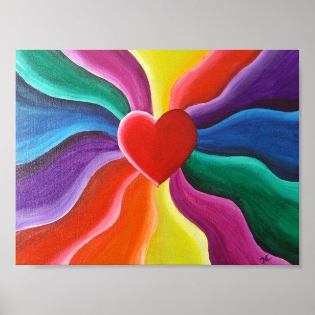 Affiche Carte postale Coeur et arc-en-ciel (Devant)