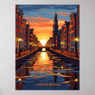 Affiche Carte postale d'Amsterdam Hollande Voyage Vintage