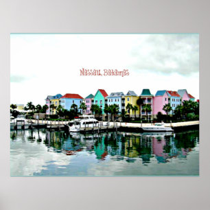 Affiche Carte postale de la marina de Nassau Bahamas