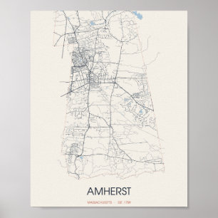 Affiche Carte postale de la rue d'Amherst Massachusetts