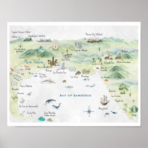 Affiche Carte postale de voyage à l'aquarelle Puerto Val